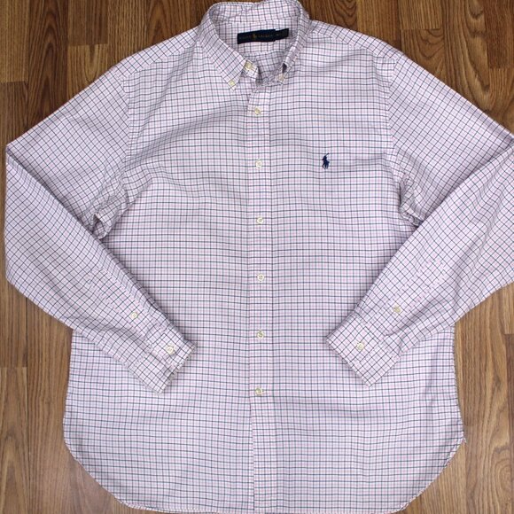 POLO RALPH LAUREN REGULAR FIT 100% COTTON SHIRT NAVY/PINK/WHITE Sz 16 1/2 | L - Picture 2 of 4